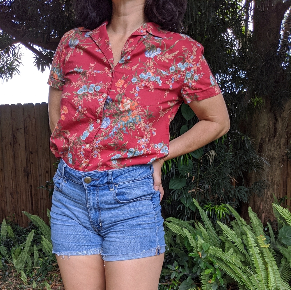 Vintage 70's Ralph Lauren Floral Short Sleeve Top - Picture 1 of 9